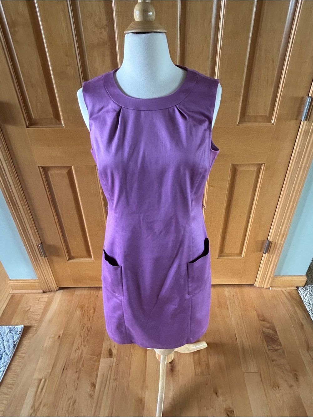 Tahari Plum Sleeveless Sheath Dress with Front Pockets